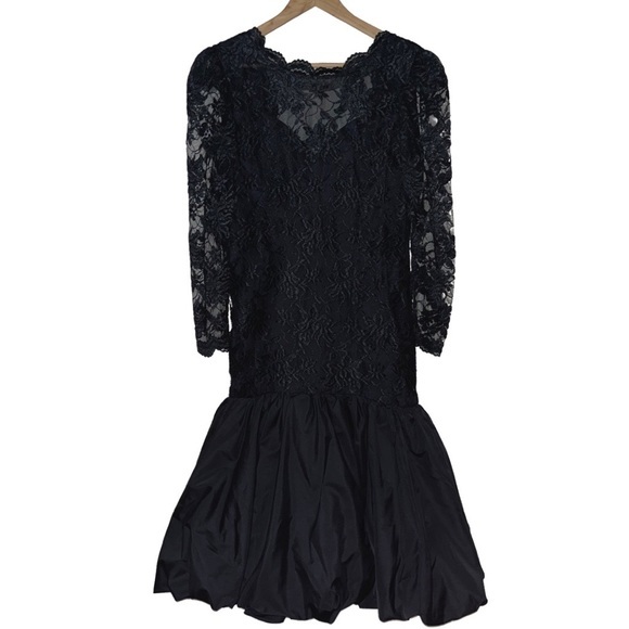 Vintage 1980's Black Balloon Lace Dress - Picture 8 of 12